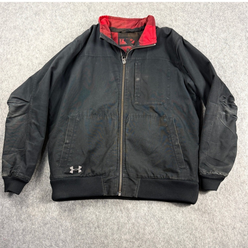 Under Armour Mens XL Black Canvas Work Flannel Lined Full Zip Utility Coat